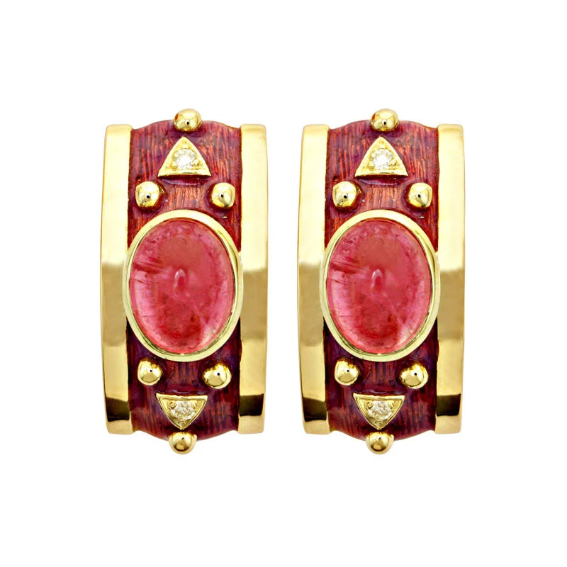 Earrings-Rubellite and Diamond (Enamel)