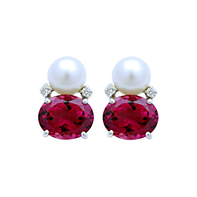 Earrings-Rubellite, South Sea Pearl and Diamond