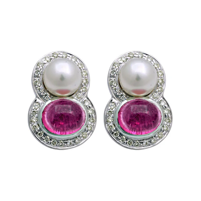 Earrings-Rubellite, South Sea Pearl and Diamond