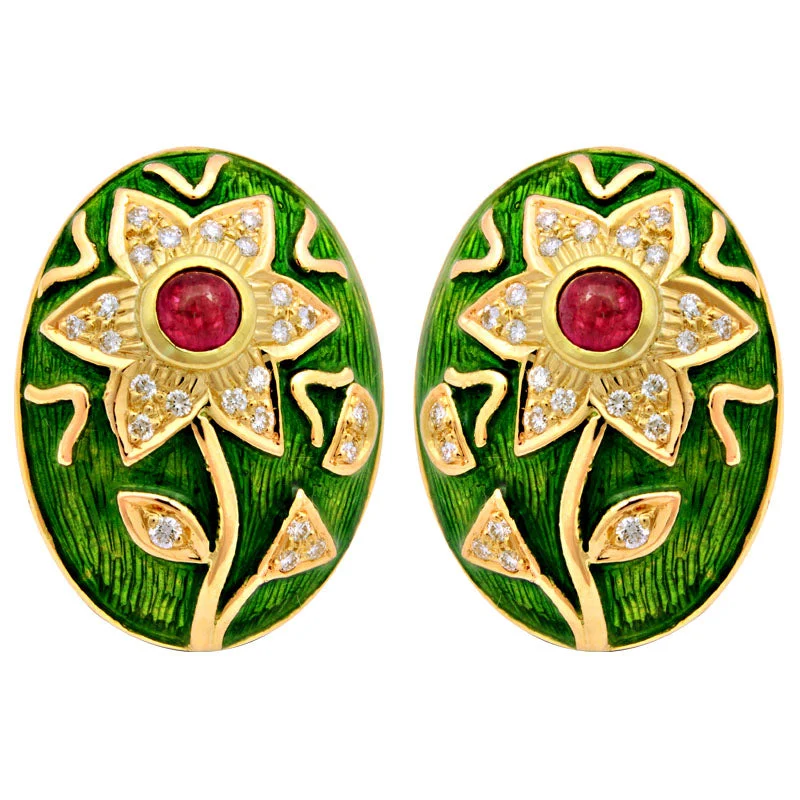 Earrings-Ruby and Diamond (Enamel)