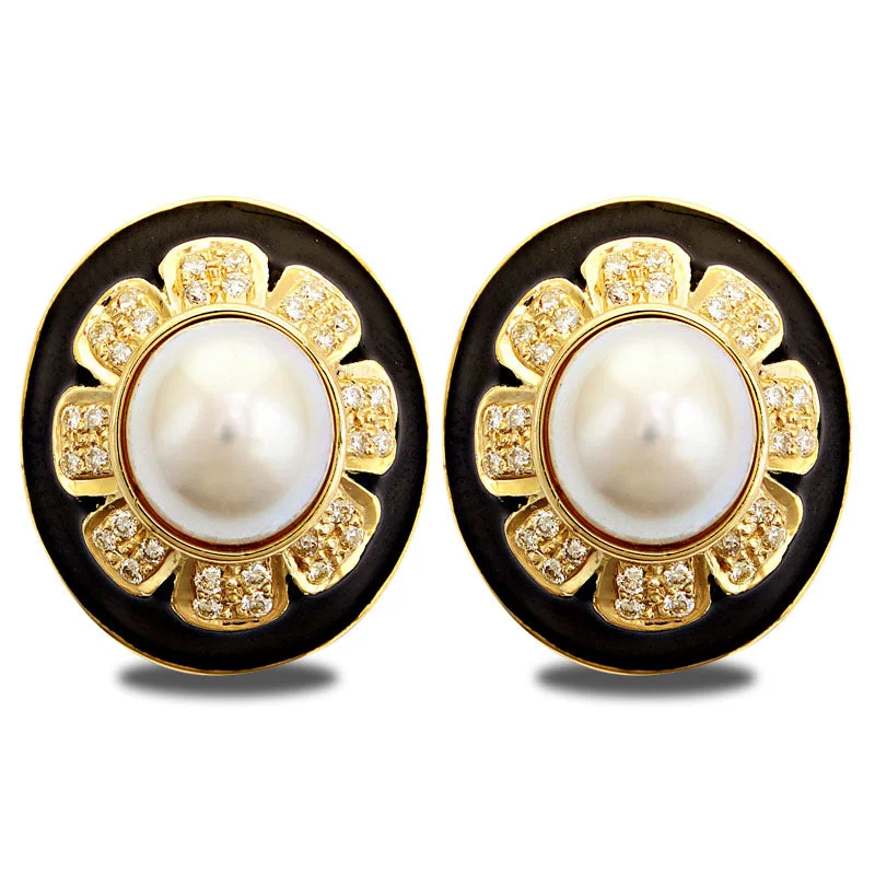 Earrings-South Sea Pearl and Diamond (Enamel)