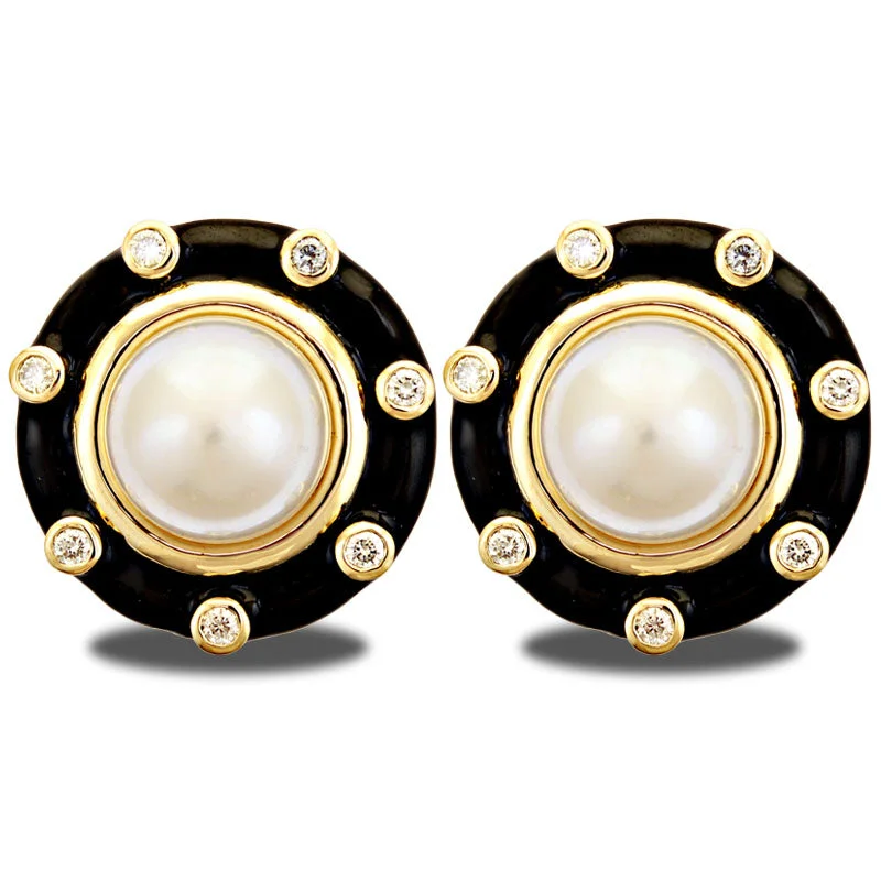 Earrings-South Sea Pearl and Diamond (Enamel)