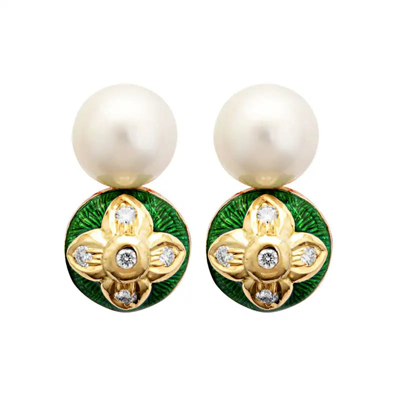 Earrings-South Sea Pearl and Diamond (Enamel)