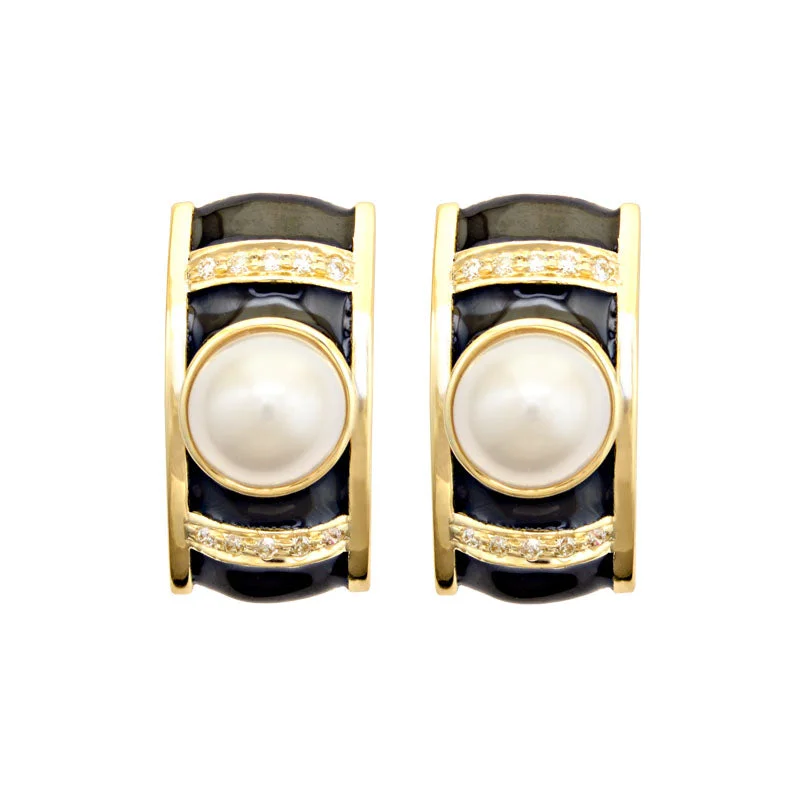 Earrings-South Sea Pearl and Diamond (Enamel)