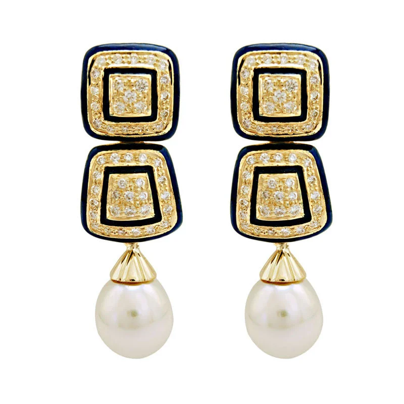 Earrings-South Sea Pearl and Diamond (Enamel)