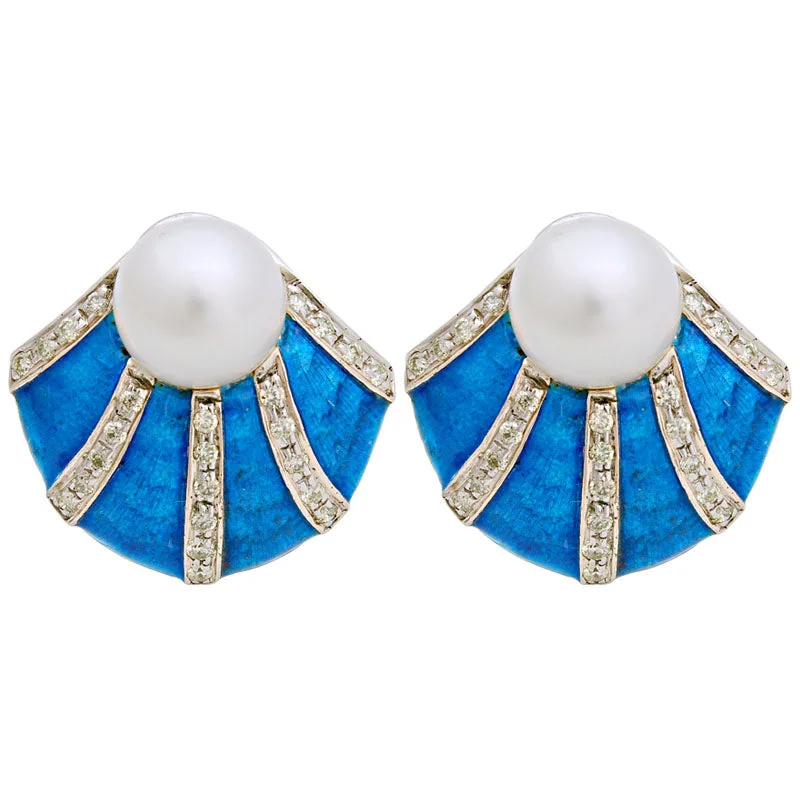 Earrings-South Sea Pearl and Diamond (Enamel)