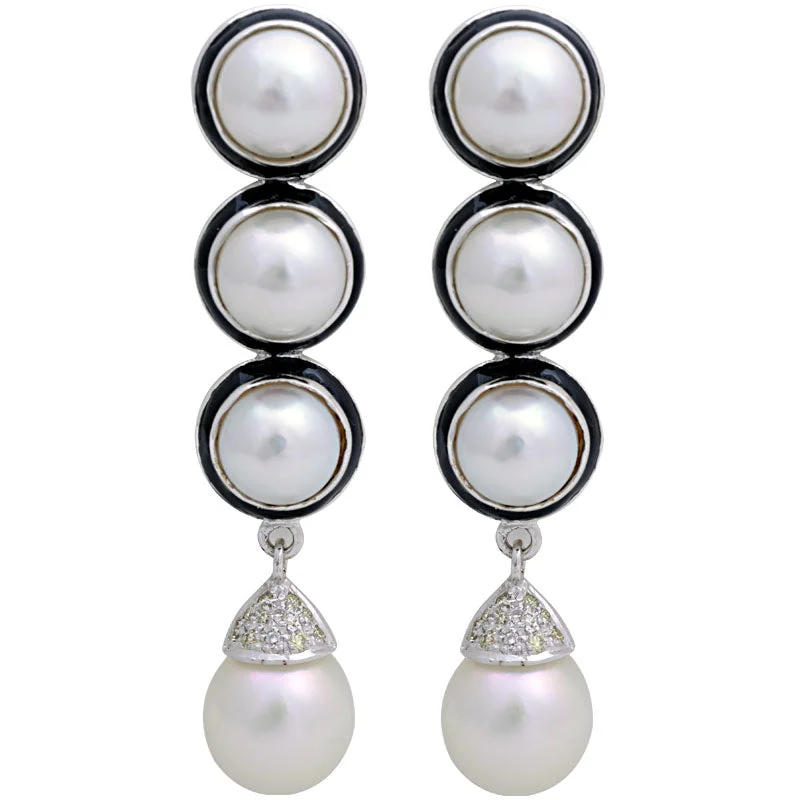 Earrings-South Sea Pearl and Diamond (Enamel)