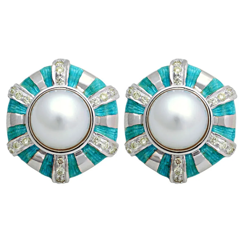 Earrings-South Sea Pearl and Diamond (Enamel)