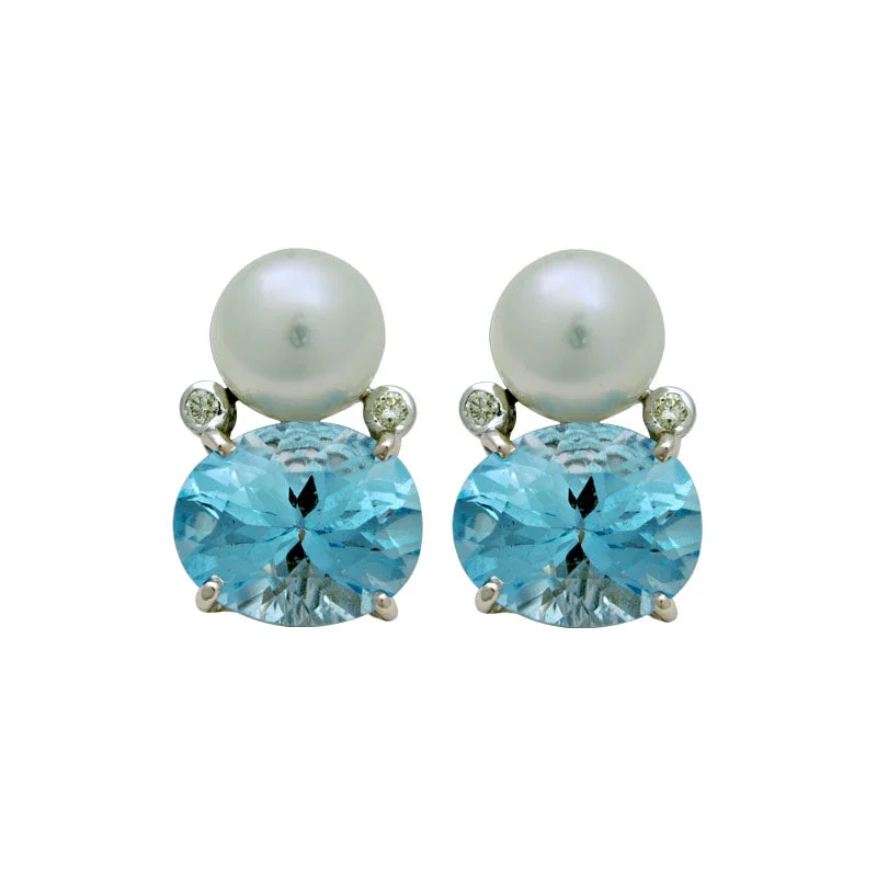 Earrings-South Sea Pearl, Blue Topaz and Diamond