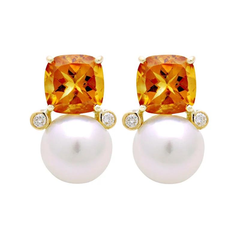 Earrings-South Sea Pearl, Citrine and Diamond