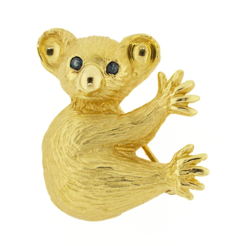 Koala Sapphire Accented Brooch in 14K Yellow Gold