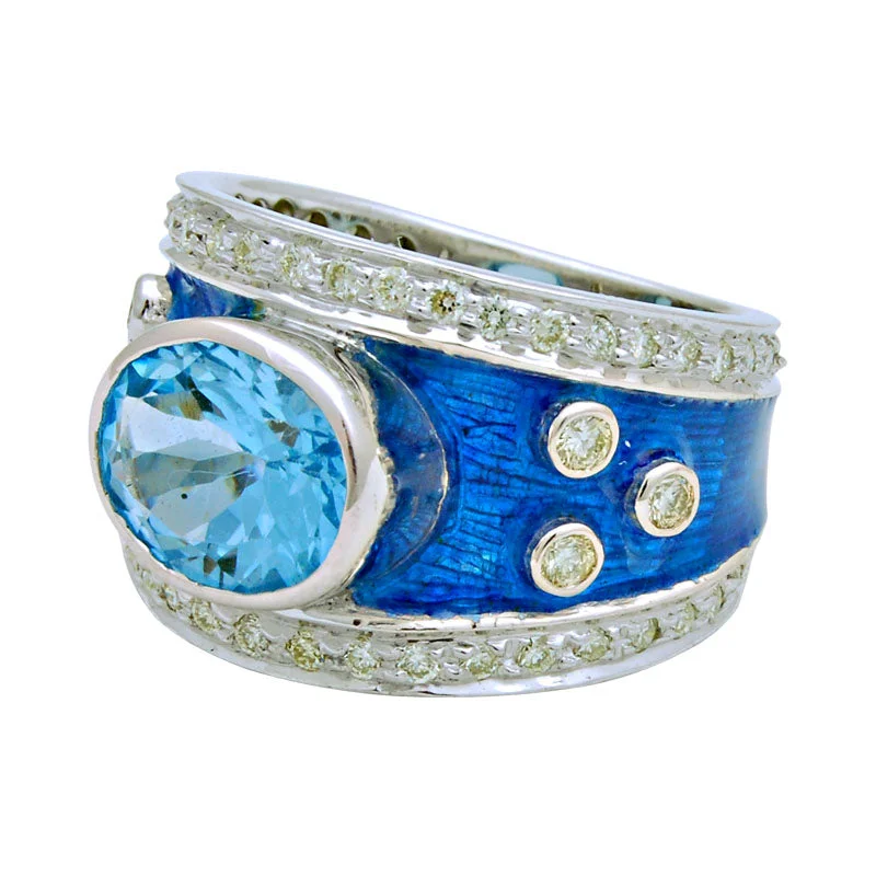 Ring-Blue Topaz and Diamond (Enamel)