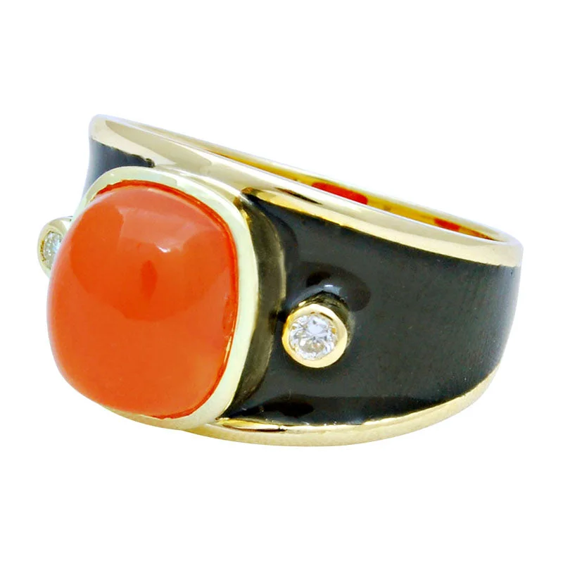 Ring-Cornelian and Diamond (Enamel)