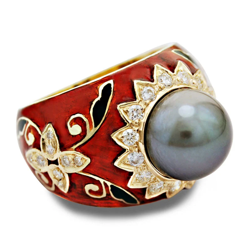 Ring-South Sea Pearl and Diamond (Enamel)