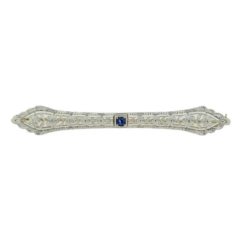 Sapphire Accented Vintage Brooch in 14K Two Tone Gold